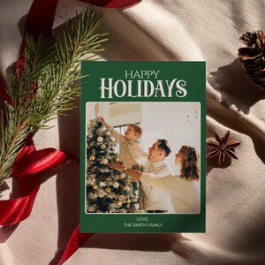 Photo Christmas Card Template, Happy Holidays, Modern Holiday Card, Minimalist Christmas Card, Merry Christmas, Editable Template, Whimsical