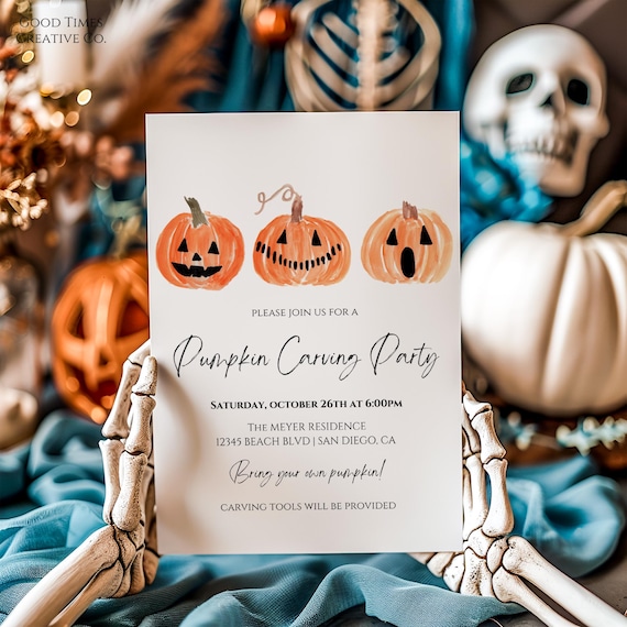 Pumpkin Carving Party Invitation Template: Spooky Halloween Invite (Canva)