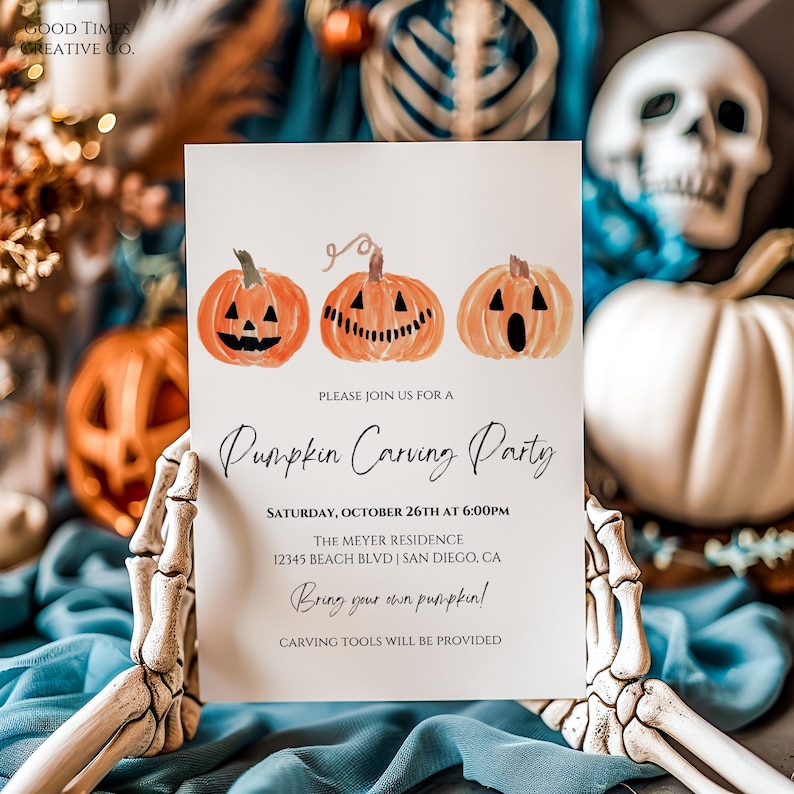 Pumpkin Carving Party Invitation Template: Spooky Halloween Invite (Canva) image 1