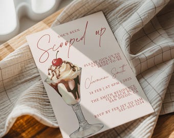 Invitación para despedida de soltera con helado: "Ella ha sido recogida" (plantilla digital de 5x7)