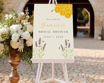 Plantilla de letrero de bienvenida para despedida de soltera, dibujado a mano, letrero de fiesta de novia a abeja, imprimible, personalizable, letrero de bienvenida para despedida de soltera, miel