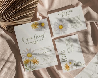 Invitación al baby shower de Oopsie Daisy: plantilla editable en Canva