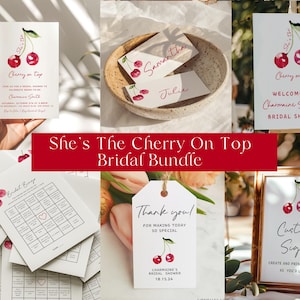 Cherry On Top Bridal Shower Invitation Bundle, She's The Cherry On Top, Bridal Shower Party, Template, Cherry Theme, Red, Modern, Editable