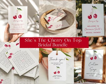 Cherry Bridal Shower Invitation Bundle: Modern Red Theme (Editable Template)