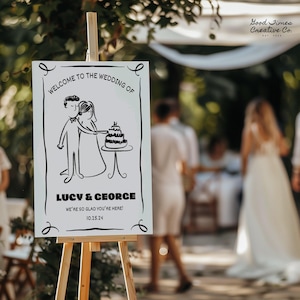 Wedding Welcome Sign Template Hand Drawn Scribble Illustration Reception Signage Printable Handwritten Signage Fun Illustrated Whimsical