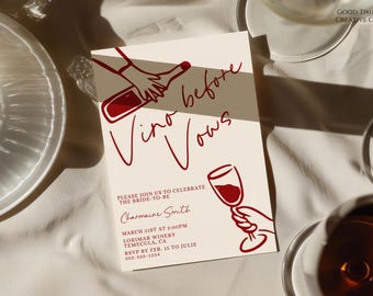 Wine Bridal Shower Invitation: Vino Before Vows (Canva Template)