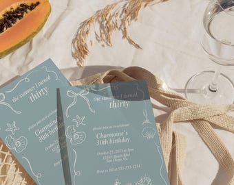 Coastal Birthday Invitation Template: Beach Theme (Canva Editable)