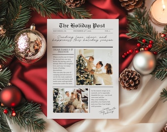Holiday Photo Christmas Card Template, Newspaper: Editable Holiday Card (Canva)