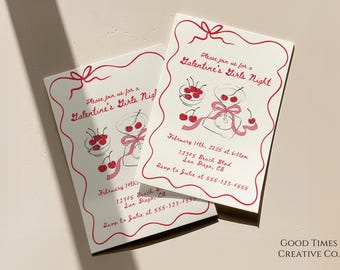 Galentine's Girls Night Invitation: Cherry Martini, Editable Template
