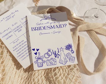 Plantilla de tarjeta de propuesta de dama de honor dibujada a mano: Detalles de boda (Canva)