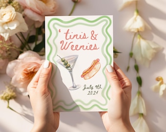 Tinis and Weenies Birthday Invitation, Dinner Party Invite Template, Martini Theme Birthday, Girls Birthday Dinner, Dirty Thirty Martini