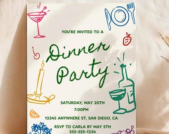 Invito a cena disegnato a mano: design scarabocchio stravagante (modello Canva)