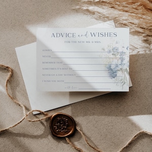 Plantilla de consejos y deseos para los novios Consejos y deseos Tarjetas modernas de consejos para bodas Tarjetas de consejos para despedidas de soltera Something Blue