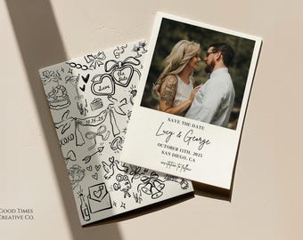 Plantilla moderna para guardar la fecha de boda con Polaroid (descarga digital)