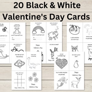 Cartes de Saint Valentin imprimables en noir et blanc | Saint Valentin pour les enfants | Carte de Saint Valentin en classe | Enfants imprimables Valentine |