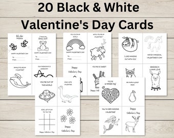 Black & White Printable Valentines Day Cards | Valentine's For Kids | Classroom Valentine's Day Card | Printable Kids Valentine |