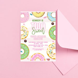 Two Sweet Birthday Invitation for Girls| Donut Themed | Too Sweet Editable Template | DIY Digital Template | Corjl