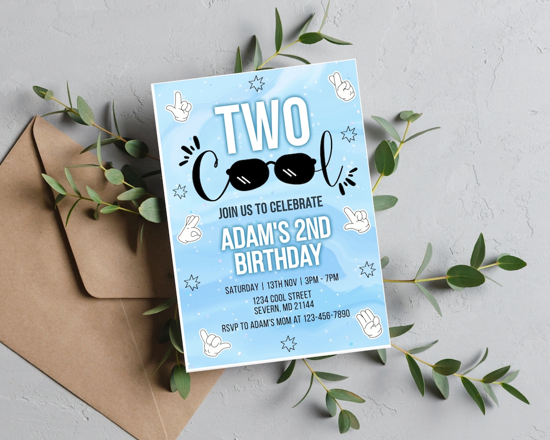 Invited Cool Custom Two Cool Birthday Invitation | 2nd Birthday Party Boy Invite ...