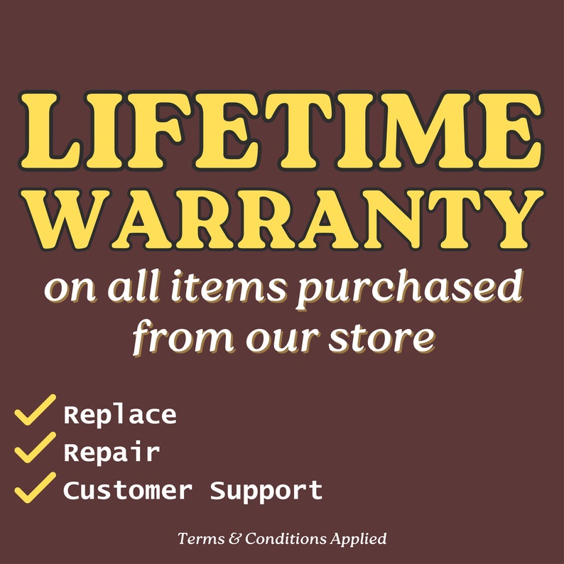 a sign that says, life time warrant on all items purchased from our store
