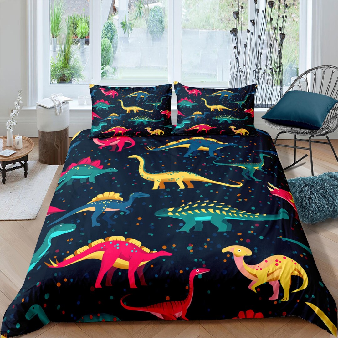 Dark Blue Dinosaur Bedding Kids Bedding Full Cute Duvet Cover Set Dinosaur Nursery Bed Decor Colorful Bedding Baby Dinosaur Toddler Etsy