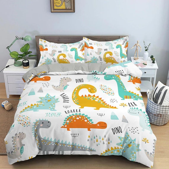 Colorful Dinosaurs Bedding, Duvet Cover Set & Pillowcase, Zipper