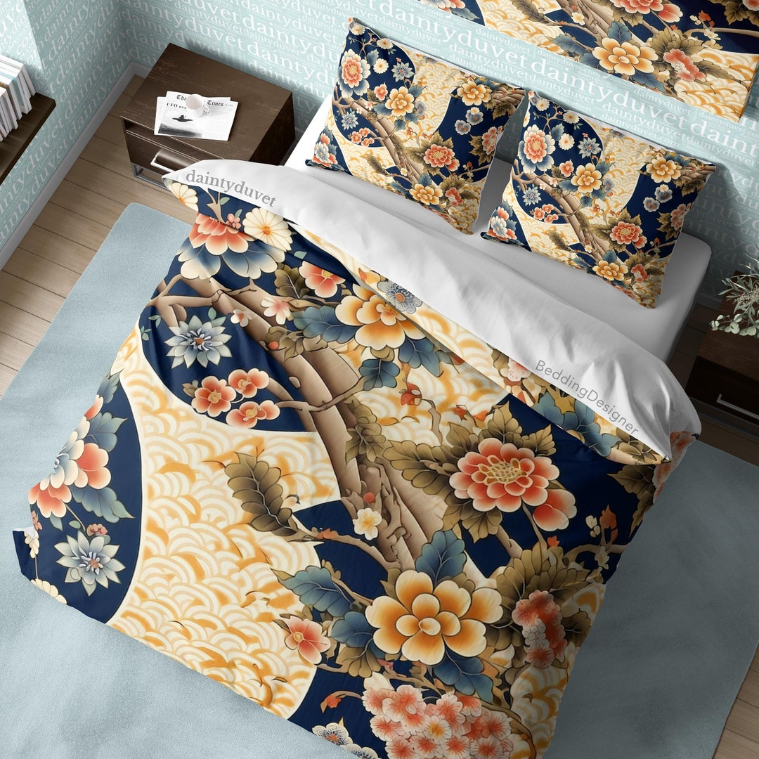 Cherry Blossom Quilt Cover Japanese Bedding Set Cotton Duvet Etsy
