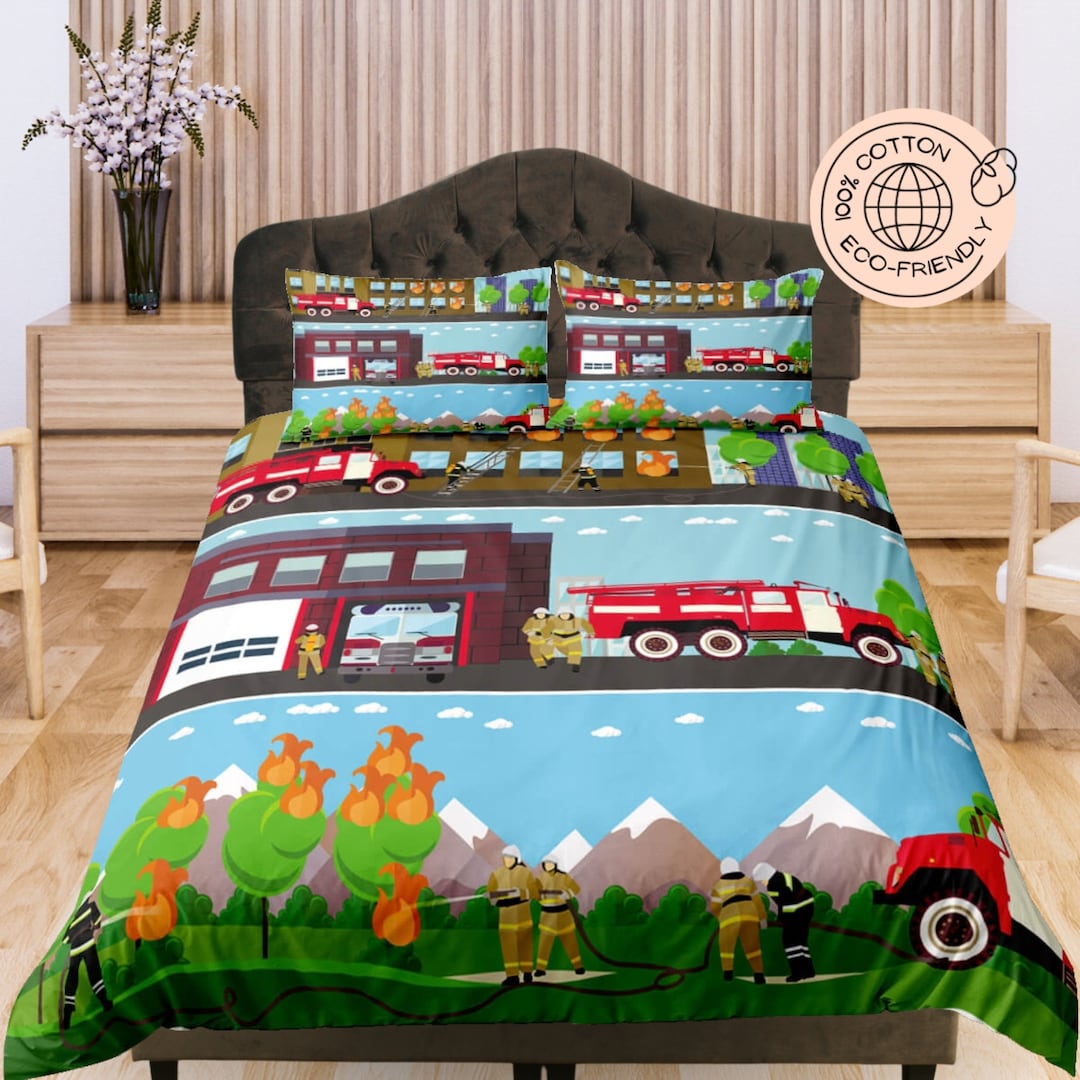 Pattern Print Firefighter Duvet Cover Bedding Set