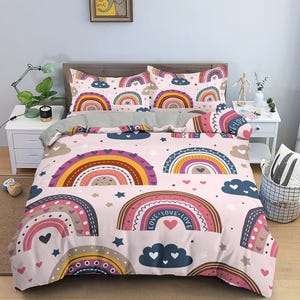 Boho Rainbow Bedding Nordic Design, Dorm Bedding Adult Duvet Cover, Toddler Bedding, Aesthetic Duvet Cover King Queen Full Twin Single