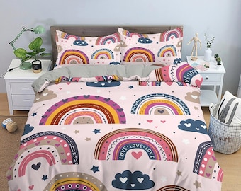 Boho Rainbow Bedding Nordic Design, Dorm Bedding Adult Duvet Cover, Toddler  Bedding, Aesthetic Duvet Cover King Queen Full Twin Single