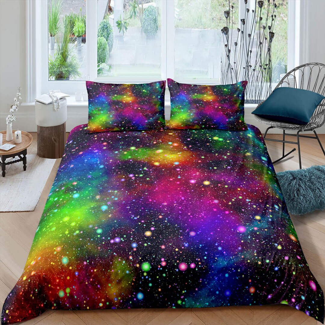 Rainbow Galaxy Bedding, 3D Outer Space Bedding Set Full, Cosmic Duvet ...
