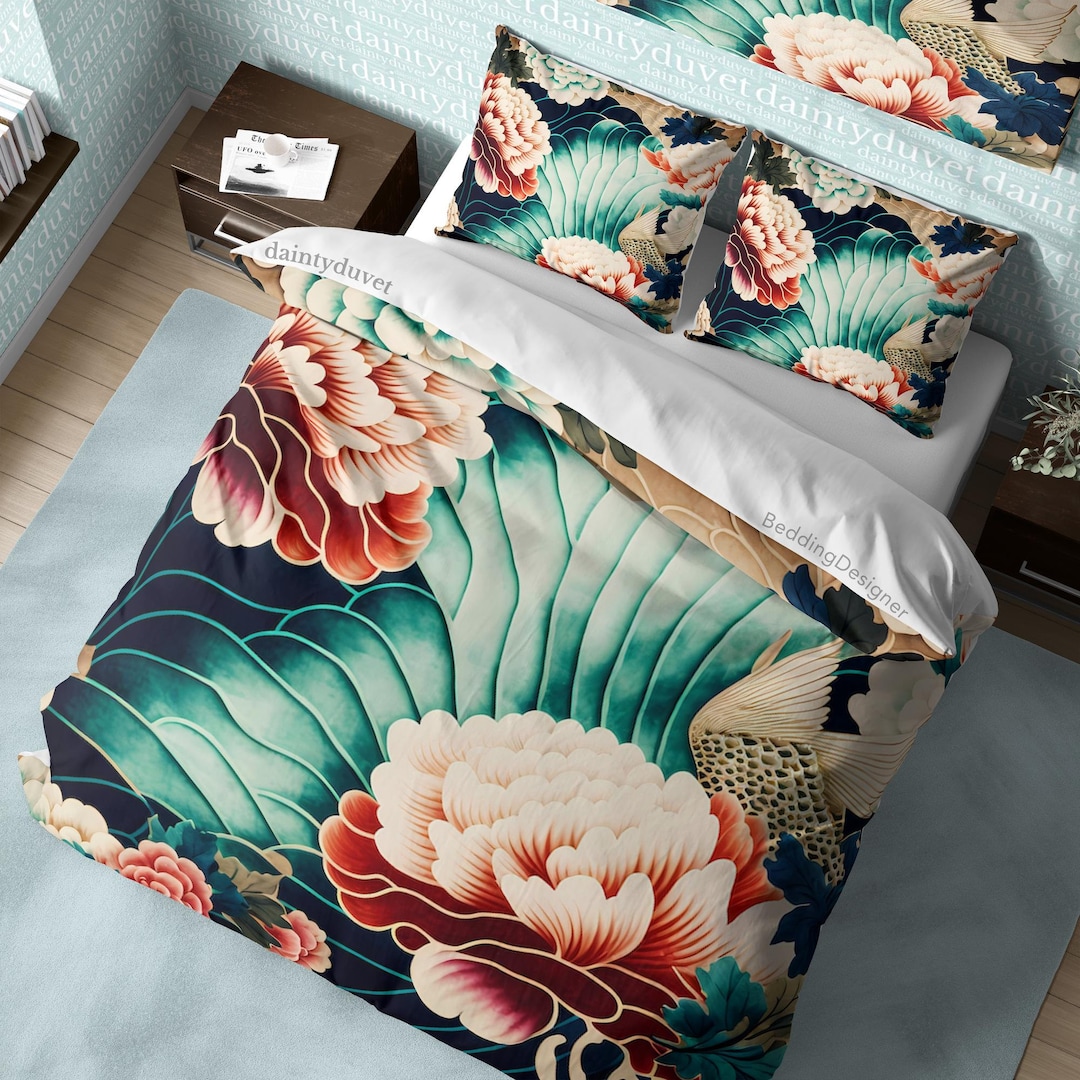 Japanese Flower Duvet Cover Pink Chrysanthemum Quilt Cover, Oriental ...