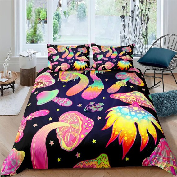 Psychedelic Pink Mushrooms Duvet Cover 