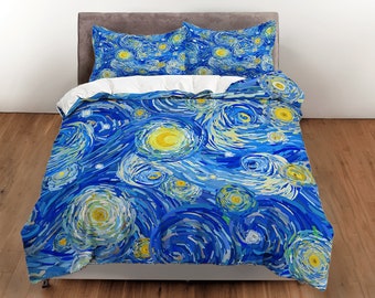 Moon liquid art cotton duvet cover blue paint swirls quilt cover, artistic bedroom bedding set modern art blanket cover, teens bedcover