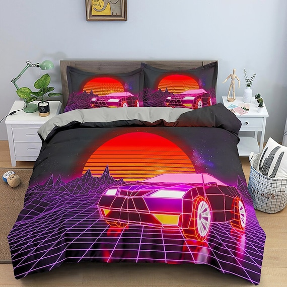 Vaporwave Retro Car in Sunset Bedding Cool Hippie Duvet Cover Set for Boys Bedroom Trippy Psychedelic Bed Cover King Queen Full Twin Bed Etsy