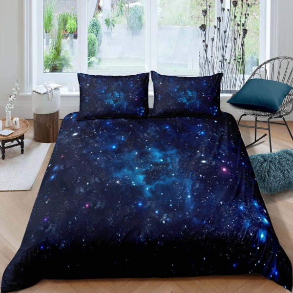 Star dust galaxy bedding, 3D outer space bedding set full, cosmic duvet cover king, queen, dorm bedding, toddler bedding aesthetic duvet