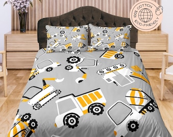 Construction Equipment Cotton Duvet Cover Truck Quilt Cover, Nursery Room Blanket Cover Kid's Bedroom Bedding Set, Baby Crib Bedspread