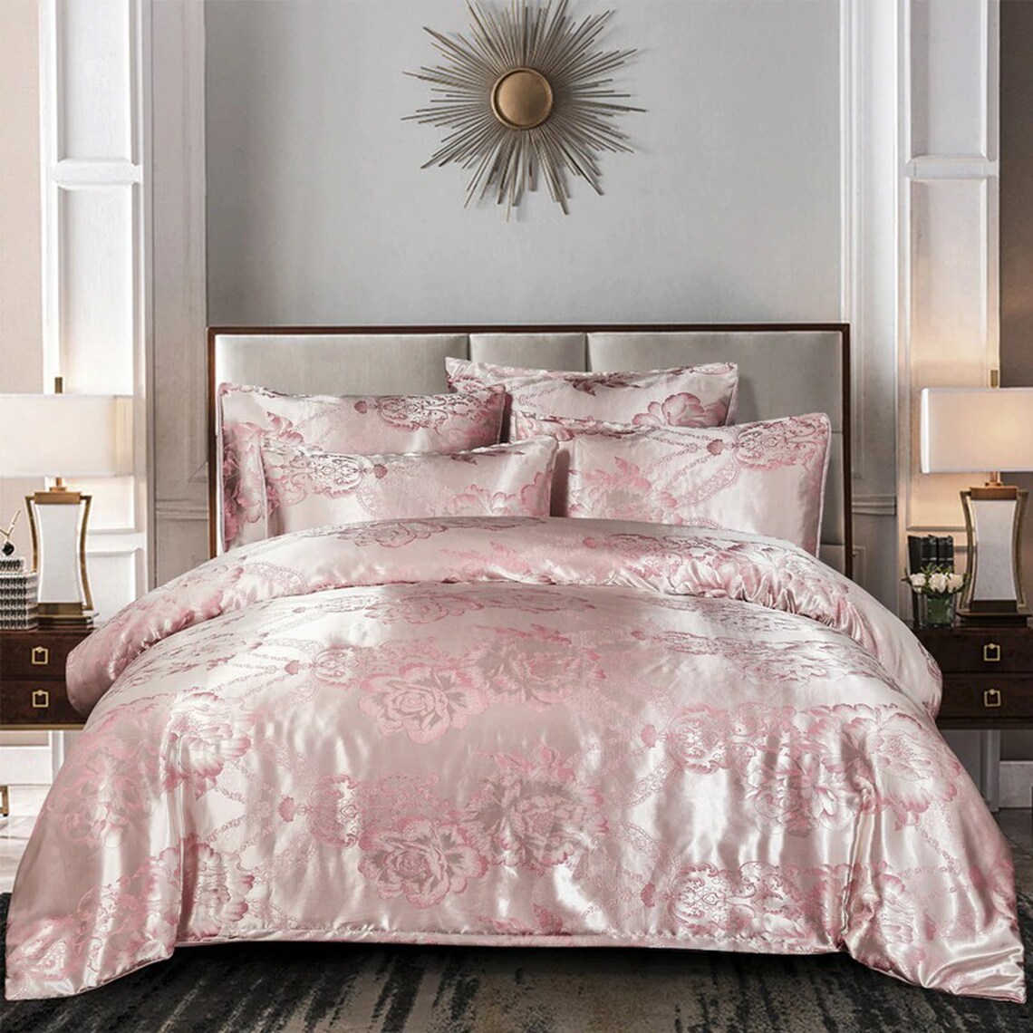 Luxury Baby Pink Bedding Made With Silky Jacquard Fabric Etsy