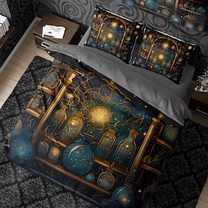 Dark Victorian Duvet Cover, Alchemy Aesthetic Quilt Cover Whimsigothic Bedspread, Hippie Goth Bedding Set Witchcore Blanket Cover