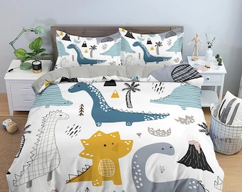 Baby Dinosaurs Toddler Bedding, Unique Duvet Cover for Nursery Kids, Crib Bedding, Colorful Zipper Bedding, King Queen Full Twin