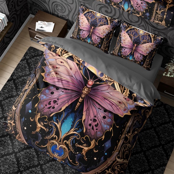Purple Luna Moth Duvet Cover Set Whimsigothic Bedding Wizard Aesthetic Quilt Cover Hippie Goth Bedroom Dark Fantasy Blanket Cover Etsy