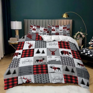 Christmas patchwork plaid duvet cover set, Christmas full size bedding & pillowcase, college bedding, crib toddler bedding, holiday gift