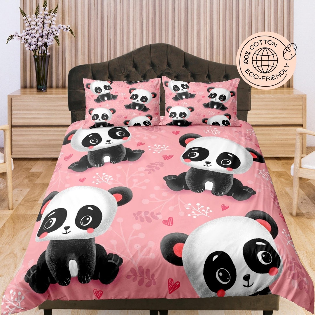Pink Cotton Duvet Cover Cute Panda Quilt Cover, Kid's Bedroom Blanket