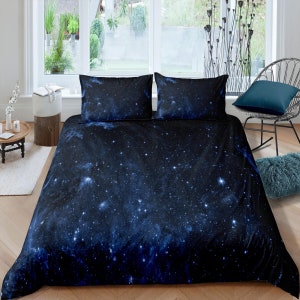 Galaxy dark blue bedding, 3D outer space bedding set full, cosmic duvet cover king, queen, dorm bedding, toddler bedding aesthetic duvet