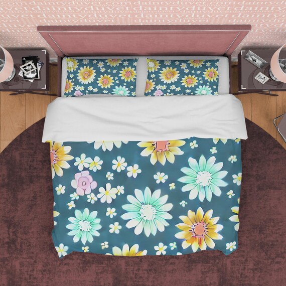 American Retro Floral Duvet Cover Cute Quilt Cover, 90s Nostalgia 