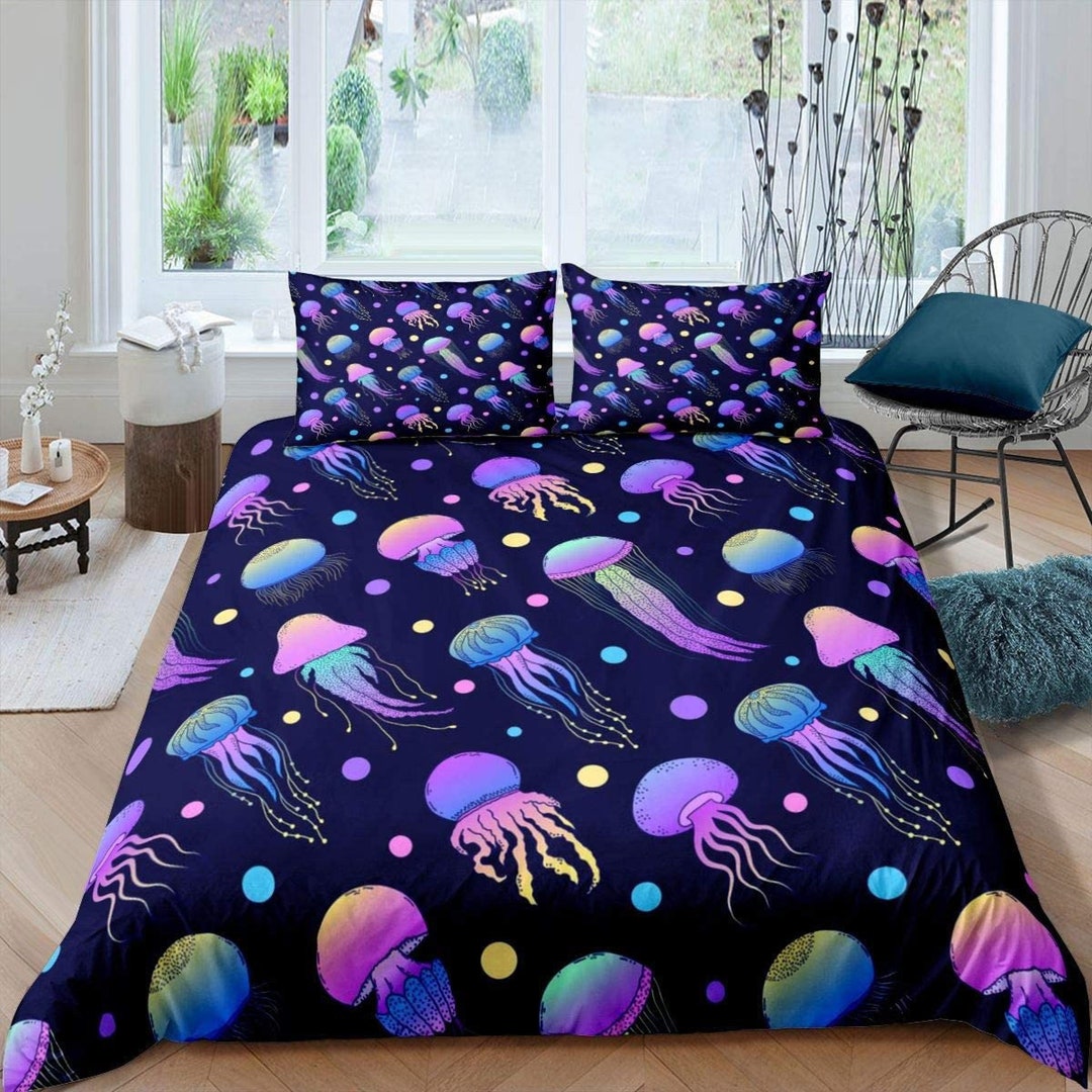 Psychedelic Jellyfish Bedding Purple Duvet Cover Ocean Blush Etsy