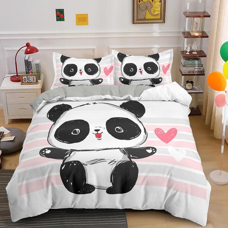 Cute Baby Panda Duvet Cover for Kids Bedding Set Full King Etsy