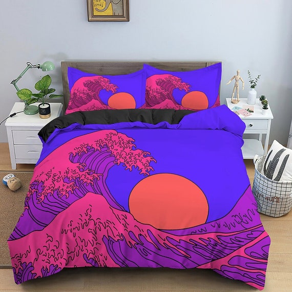 Japanese Duvet Cover Set Aesthetic Hot Pink Duvet Cover King Queen Full