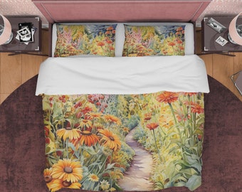 Artistic Duvet Cover Realistic Flower Quilt Cover, Girly Bedroom Blanket Cover Charming Bedding Set, 90s Nostalgia Bedspread