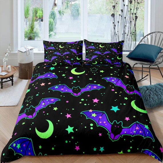 90s Neon Halloween Bedding Hippie Retro 