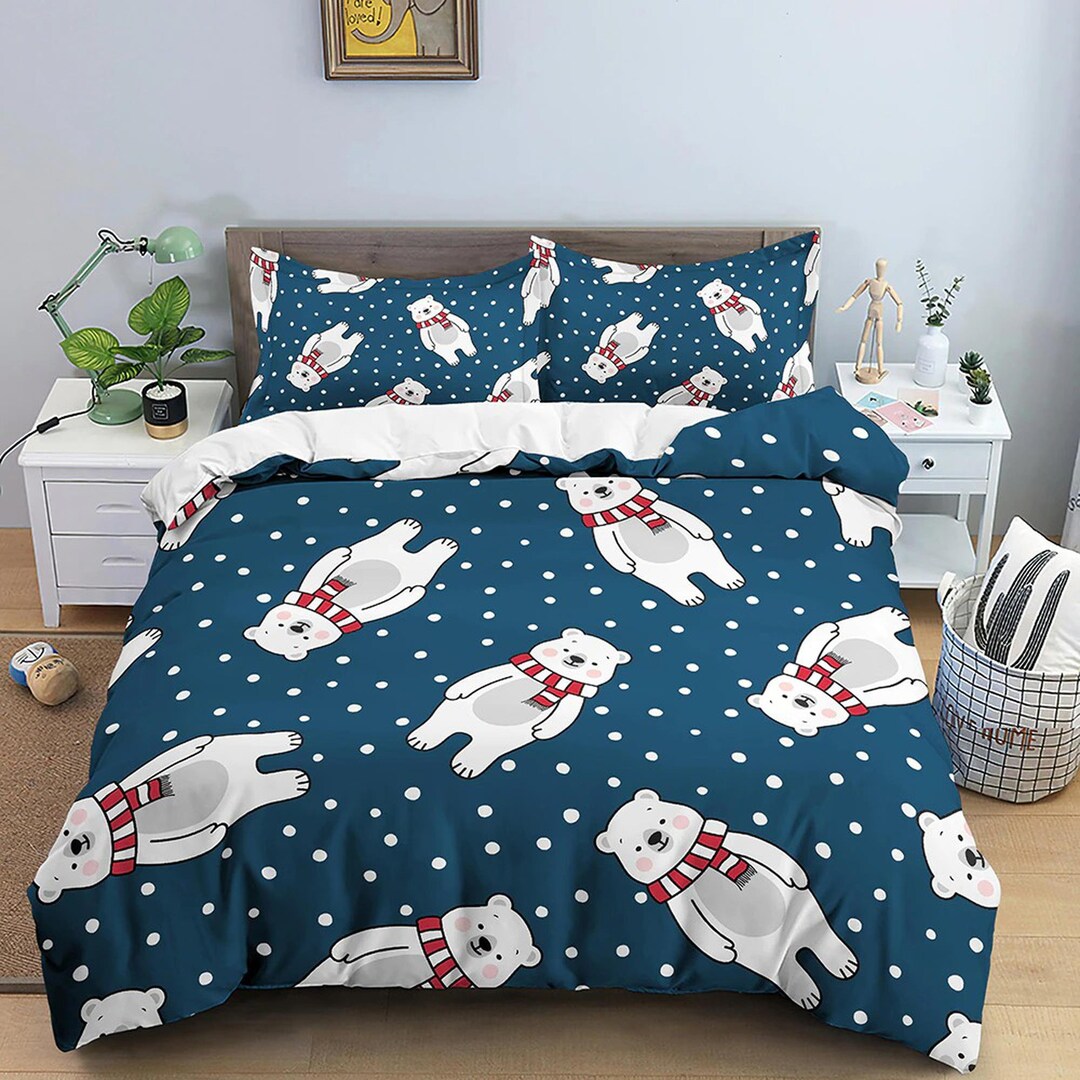 Cartoon Bear Bedding Sets Bed Linen Plush Duvet Cover Flat Sheet Winter Warm Children Bed Set